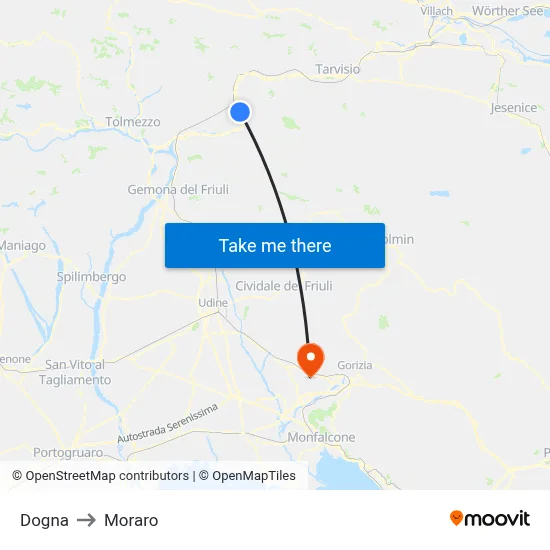 Dogna to Moraro map