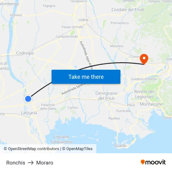Ronchis to Moraro map