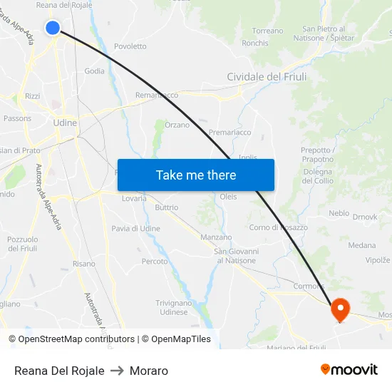 Reana del Rojale to Moraro map