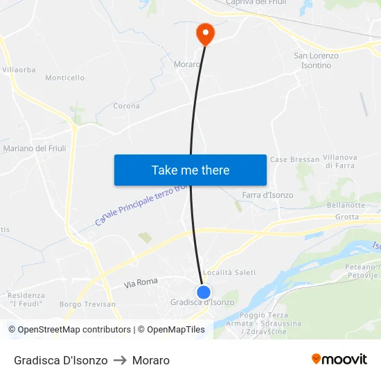 Gradisca D'Isonzo to Moraro map