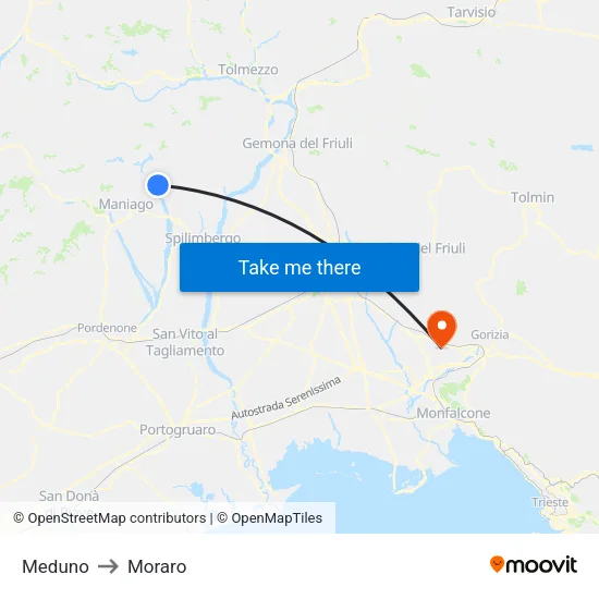 Meduno to Moraro map