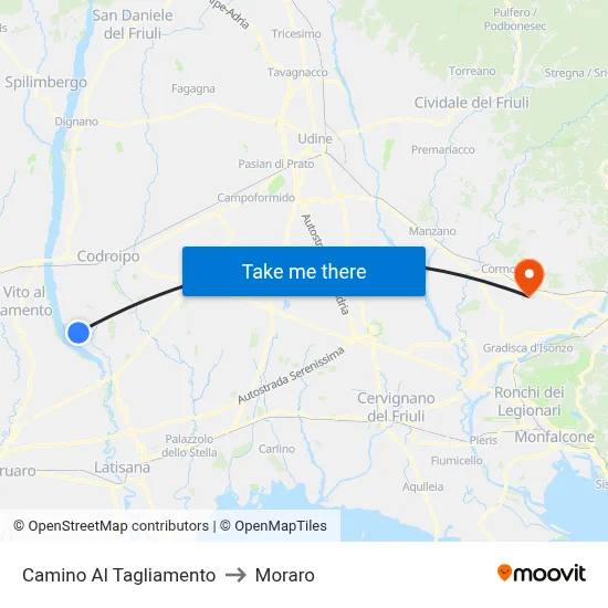 Camino al Tagliamento to Moraro map