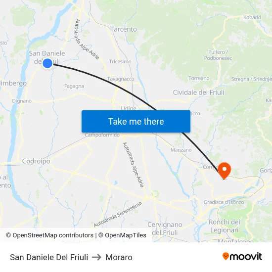 San Daniele Del Friuli to Moraro map