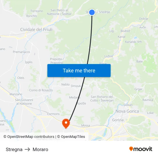 Stregna to Moraro map