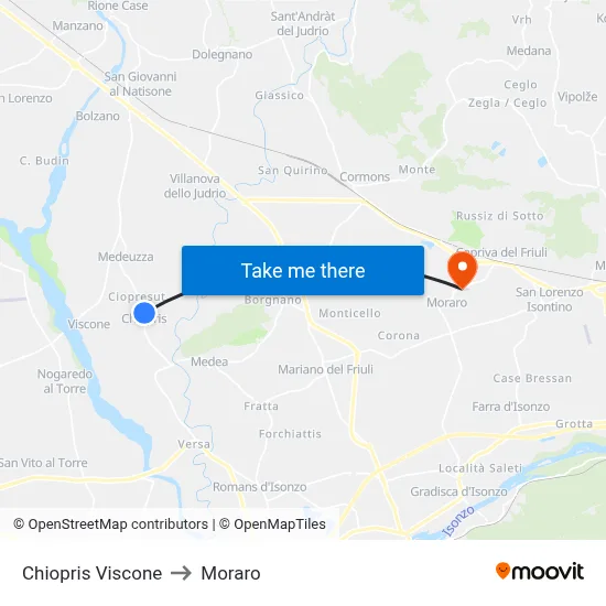 Chiopris Viscone to Moraro map