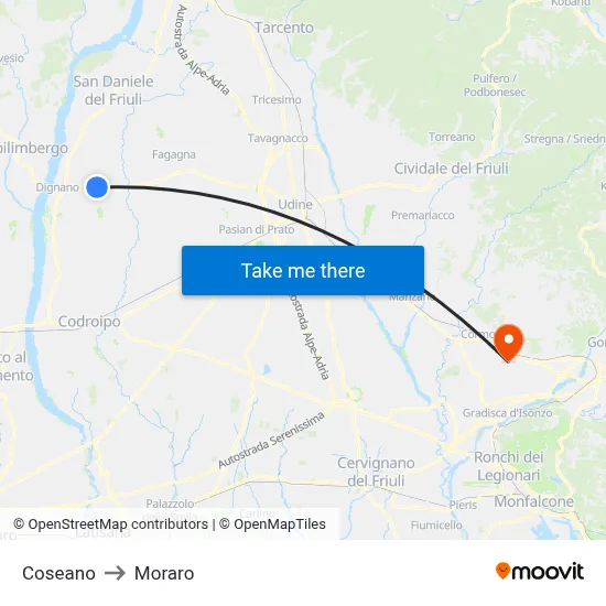 Coseano to Moraro map