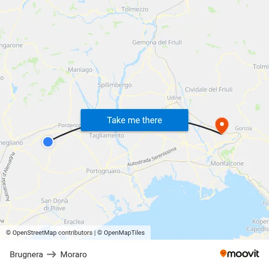 Brugnera to Moraro map