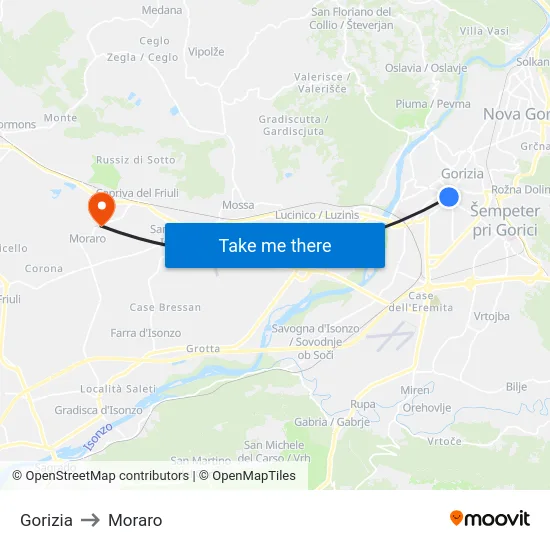 Gorizia to Moraro map