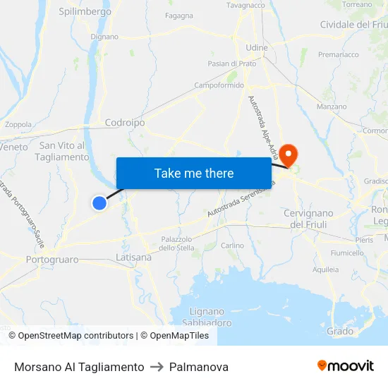 Morsano Al Tagliamento to Palmanova map