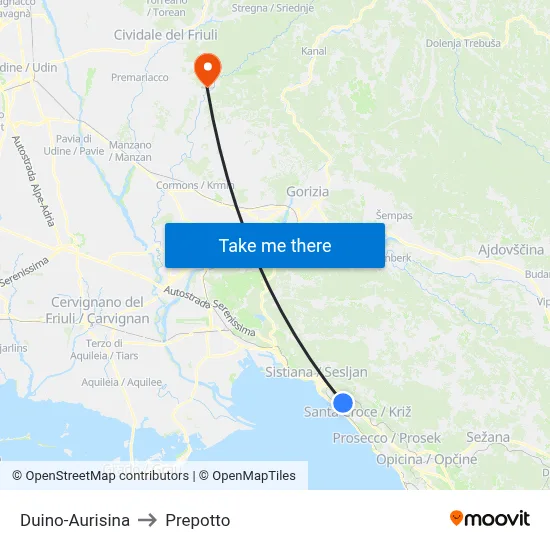 Duino-Aurisina to Prepotto map