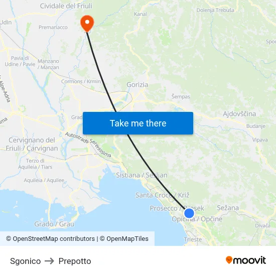 Sgonico to Prepotto map