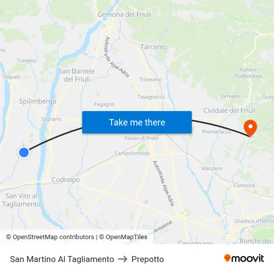 San Martino Al Tagliamento to Prepotto map