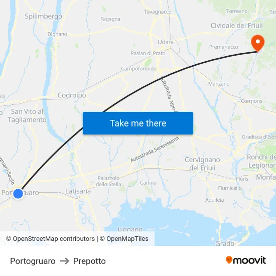 Portogruaro to Prepotto map