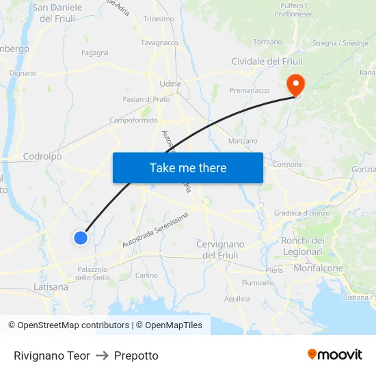 Rivignano Teor to Prepotto map