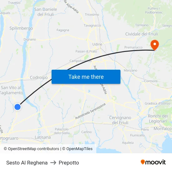 Sesto Al Reghena to Prepotto map
