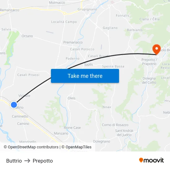 Buttrio to Prepotto map