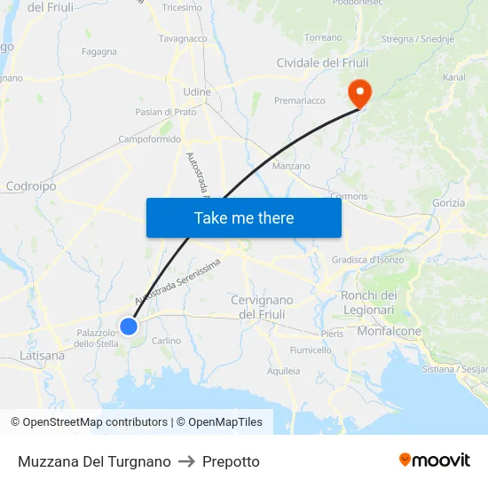 Muzzana Del Turgnano to Prepotto map
