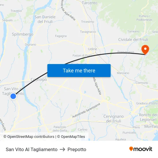 San Vito Al Tagliamento to Prepotto map
