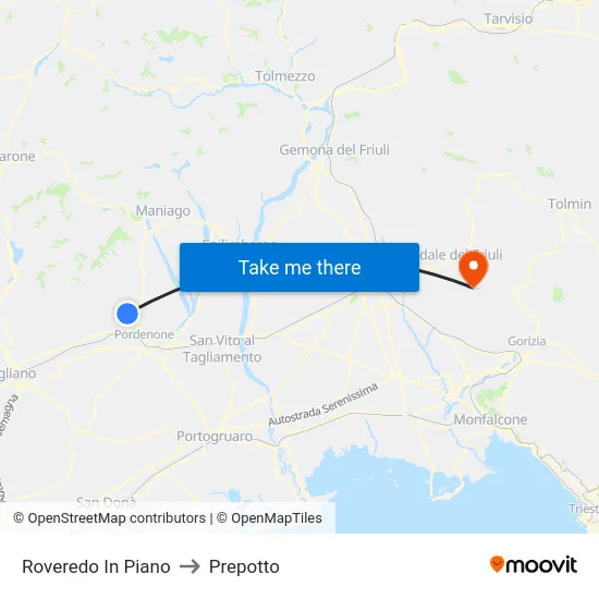 Roveredo In Piano to Prepotto map