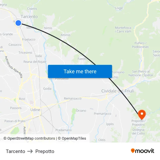 Tarcento to Prepotto map