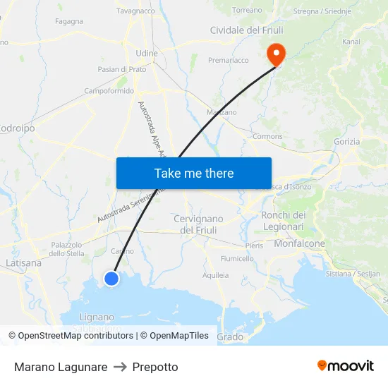 Marano Lagunare to Prepotto map