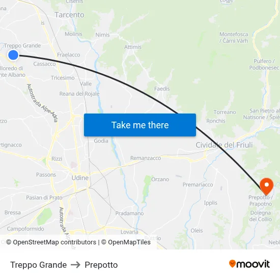 Treppo Grande to Prepotto map