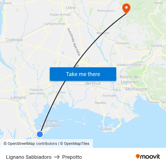 Lignano Sabbiadoro to Prepotto map