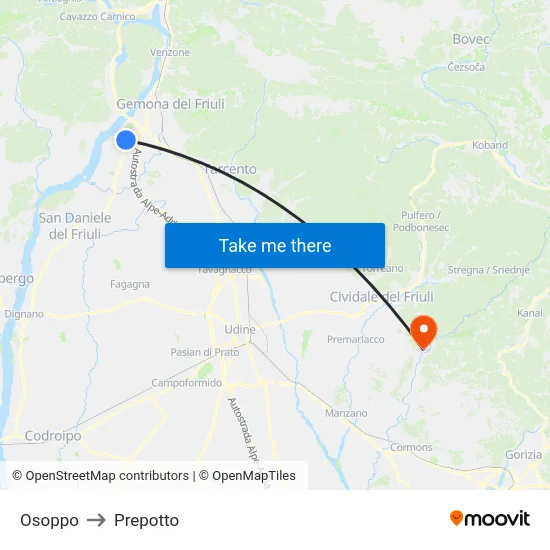 Osoppo to Prepotto map