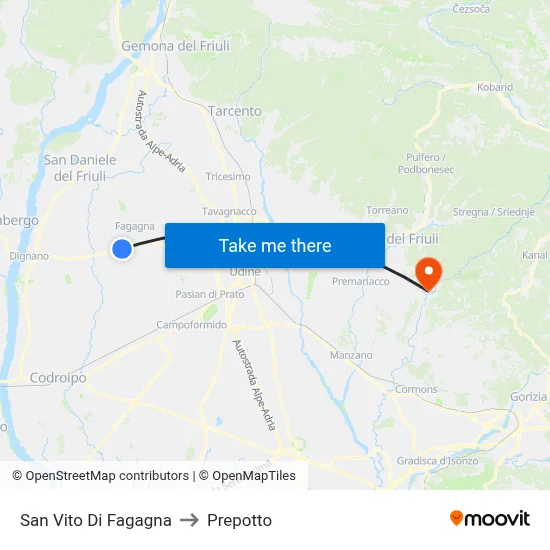 San Vito di Fagagna to Prepotto map