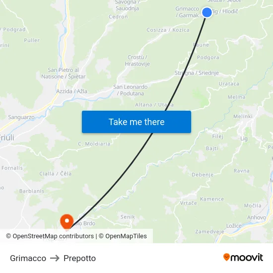 Grimacco to Prepotto map