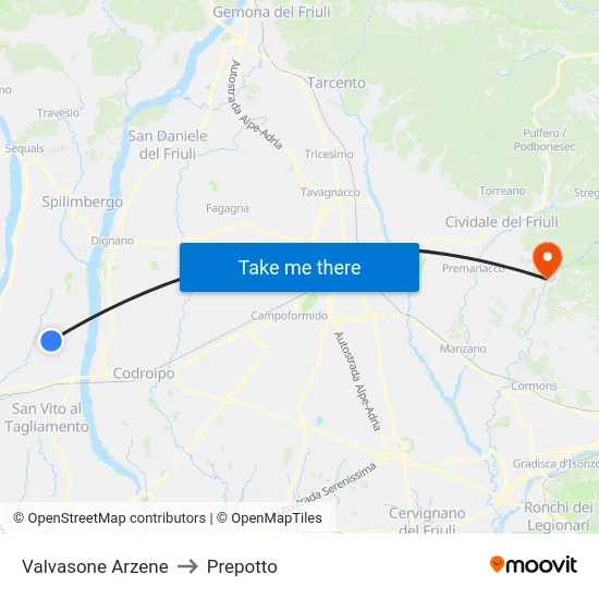 Valvasone Arzene to Prepotto map