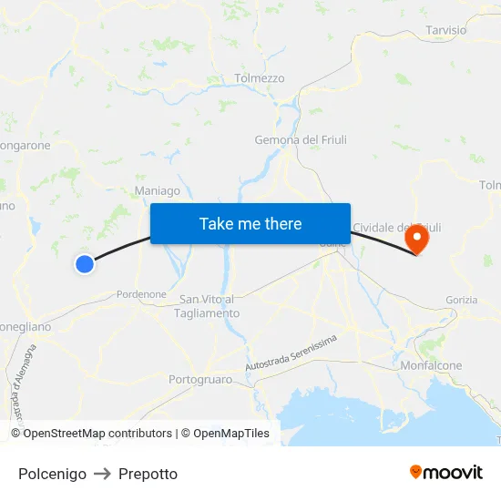 Polcenigo to Prepotto map