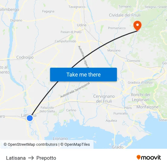 Latisana to Prepotto map