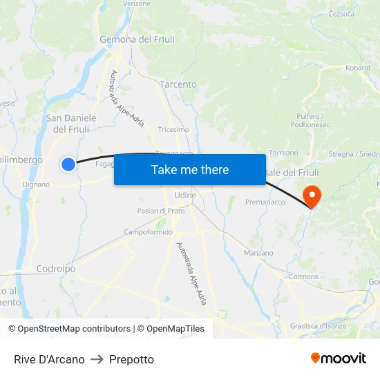 Rive D'Arcano to Prepotto map