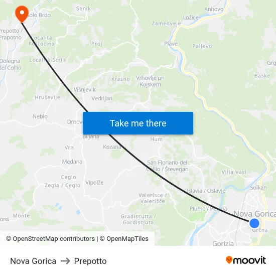 Nova Gorica to Prepotto map