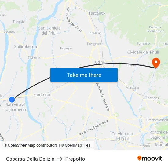 Casarsa Della Delizia to Prepotto map