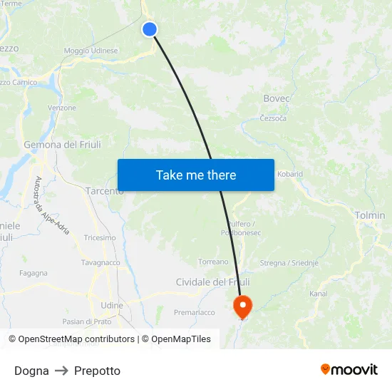 Dogna to Prepotto map