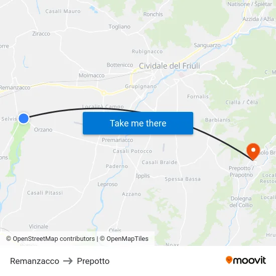 Remanzacco to Prepotto map