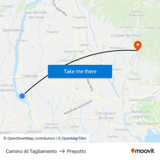 Camino al Tagliamento to Prepotto map