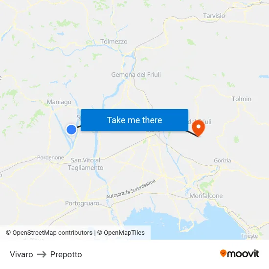 Vivaro to Prepotto map