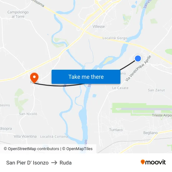 San Pier D' Isonzo to Ruda map