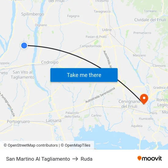 San Martino Al Tagliamento to Ruda map