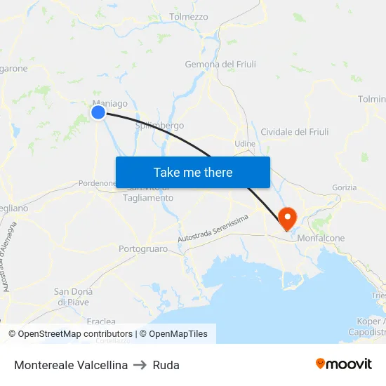 Montereale Valcellina to Ruda map