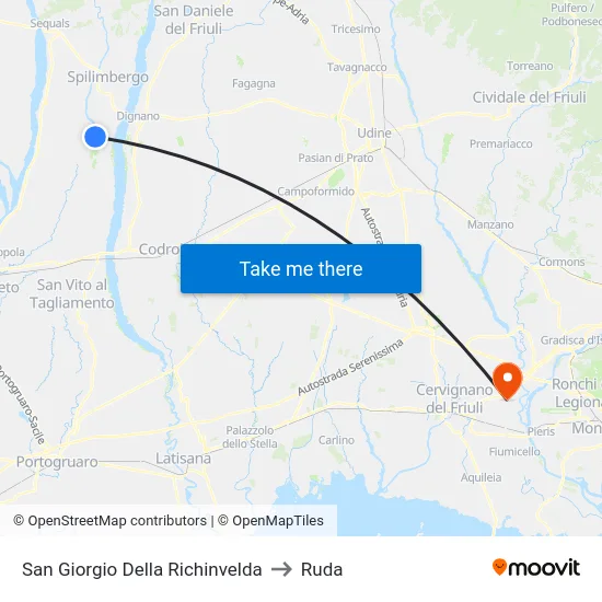 San Giorgio Della Richinvelda to Ruda map