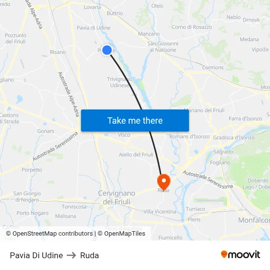 Pavia Di Udine to Ruda map
