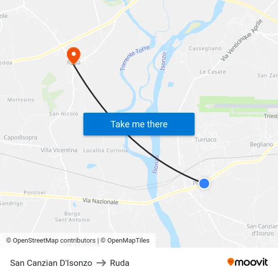 San Canzian D'Isonzo to Ruda map
