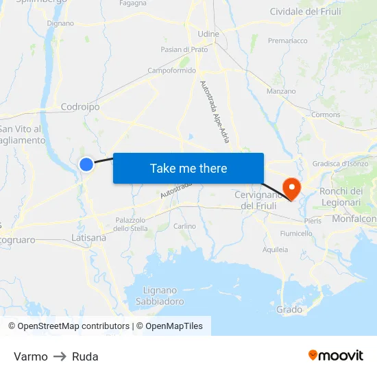 Varmo to Ruda map
