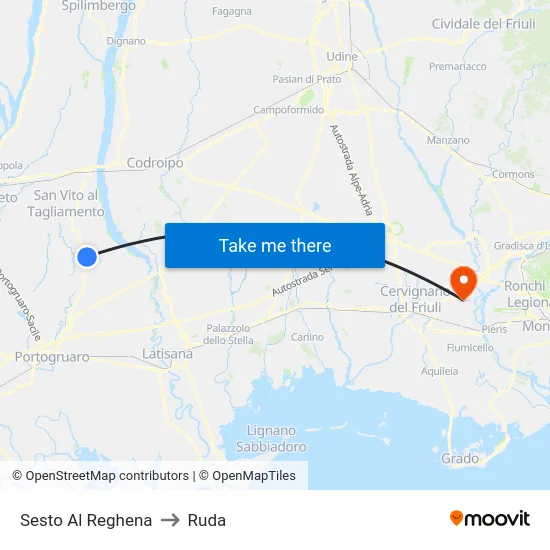 Sesto Al Reghena to Ruda map
