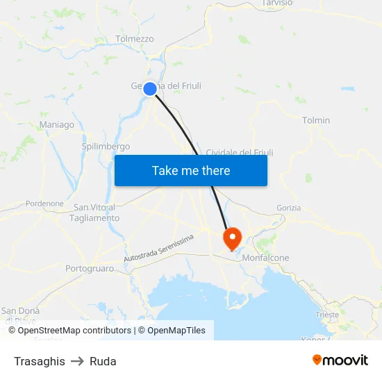 Trasaghis to Ruda map