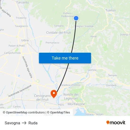 Savogna to Ruda map